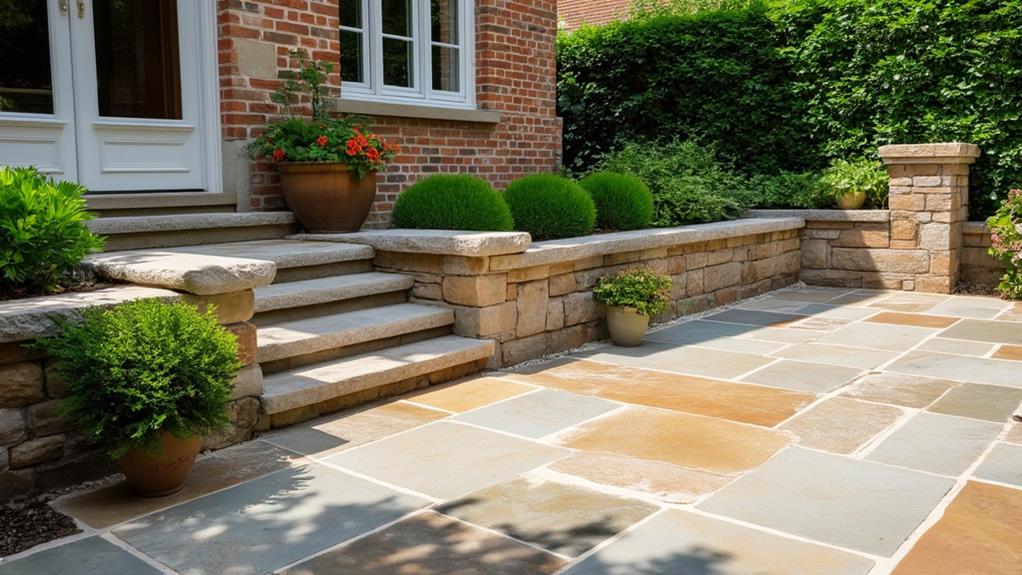 A brick house with a stone patio and steps, showcasing the potential of restoration.